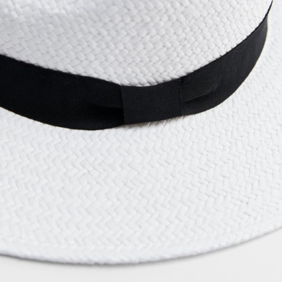 ZARA White Woven Hat with Contrasting Black Band S/M BNWT - Picture 3 of 4